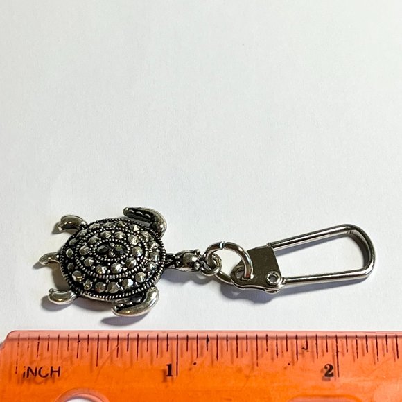 Marcasite Crystal Turtle Keychain Zipper Pull Purse Charm Backpack Silver Plated - Picture 9 of 9